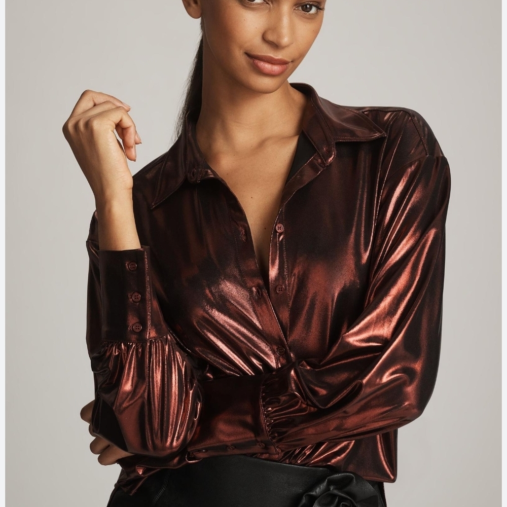Antropologie Metallic Burgundy Women's Top
